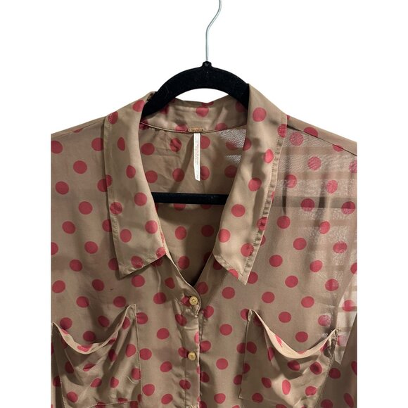 π 2/$30 π Free People Sheer Polka Dot Button-Up Blouse Size S - Picture 2 of 6